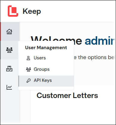 The API Keys menu item in Keep.